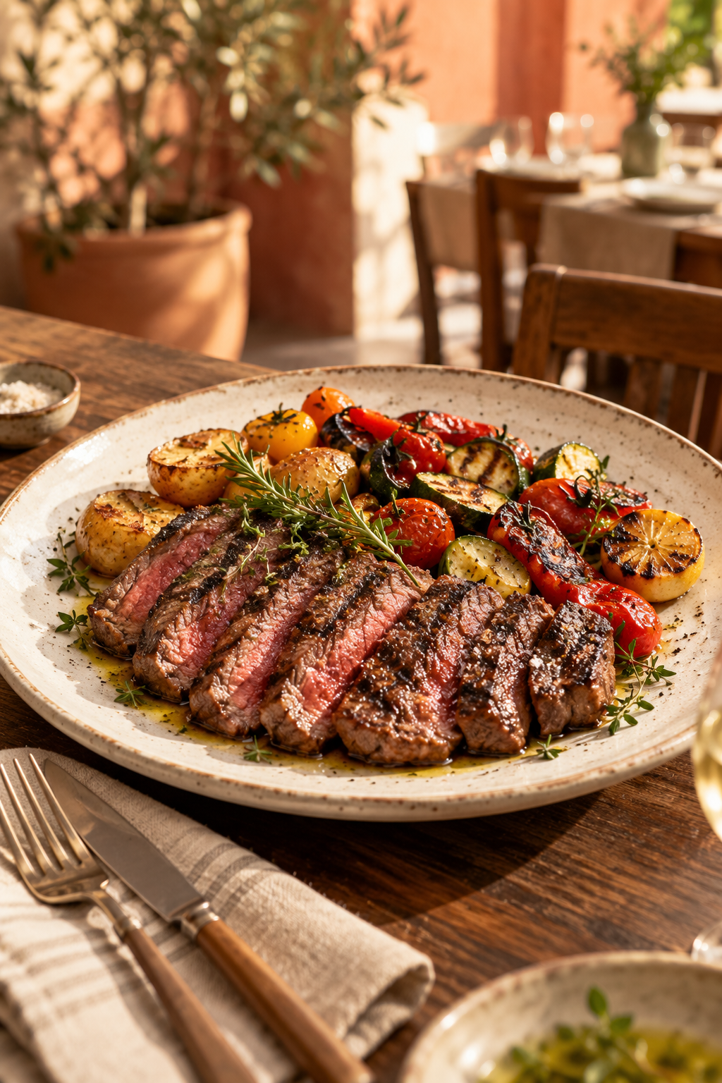 Comida a la brasa con verduras
